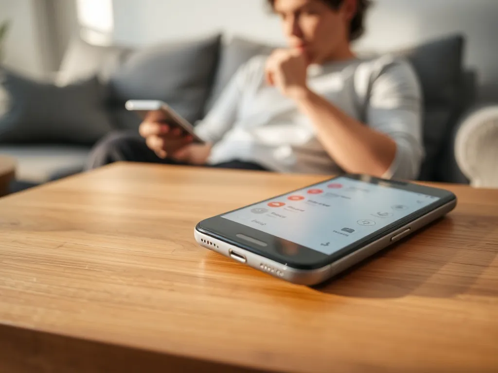 Smartfon z listą ostatnich połączeń, w tle osoba zastanawiająca się nad tym, kto mógł dzwonić z zablokowanego numeru.