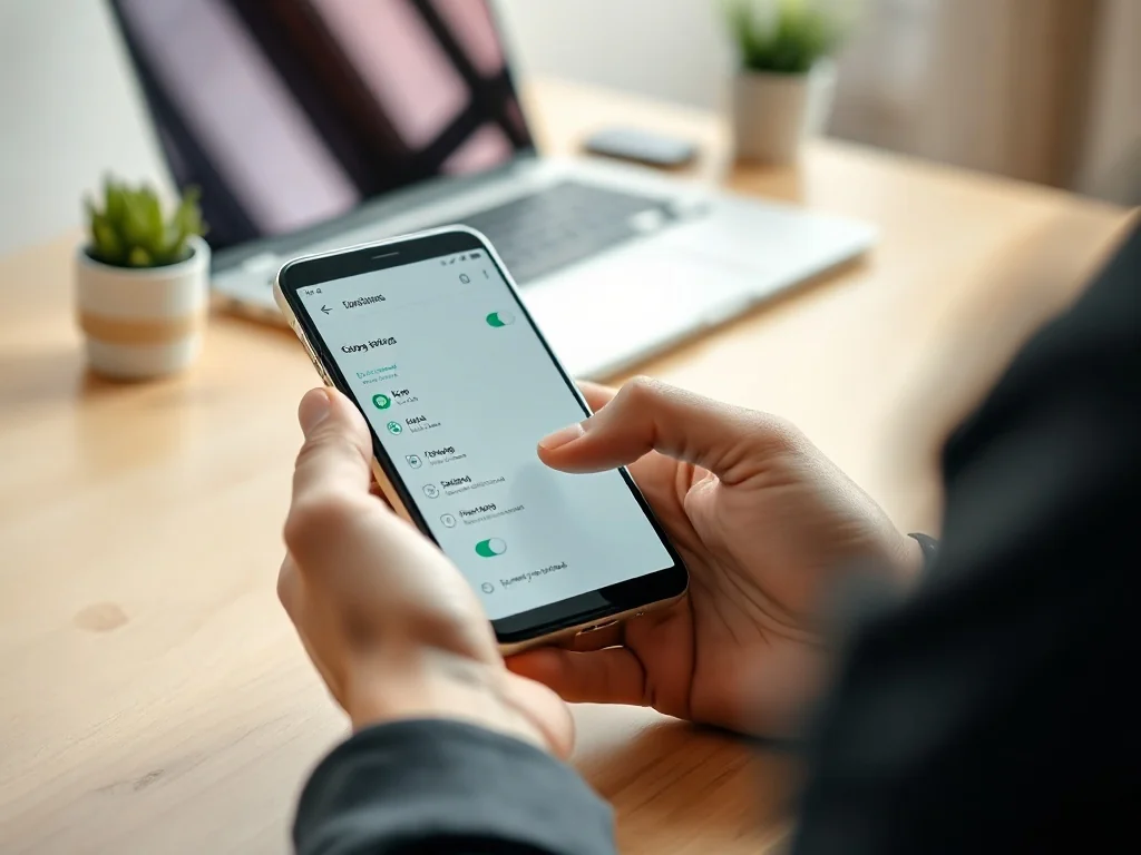 Smartfon na dłoni z ekranem ustawień i palcem nad suwakiem, symbolizujący wyłączanie usług w sieci Plus