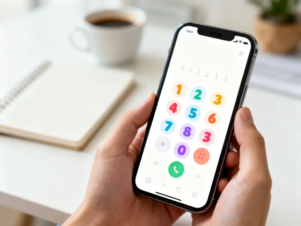 Smartfon z wyświetlonym generatorem liczb losowych na tle przytulnego biurka. Narzędzie do losowania w akcji.