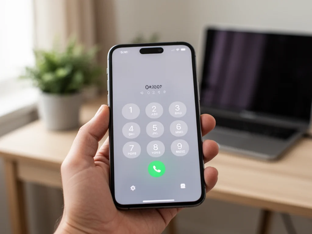 Smartfon z wprowadzanym kodem *#62# na ekranie, nawiązanie do sprawdzania przekierowania połączeń.